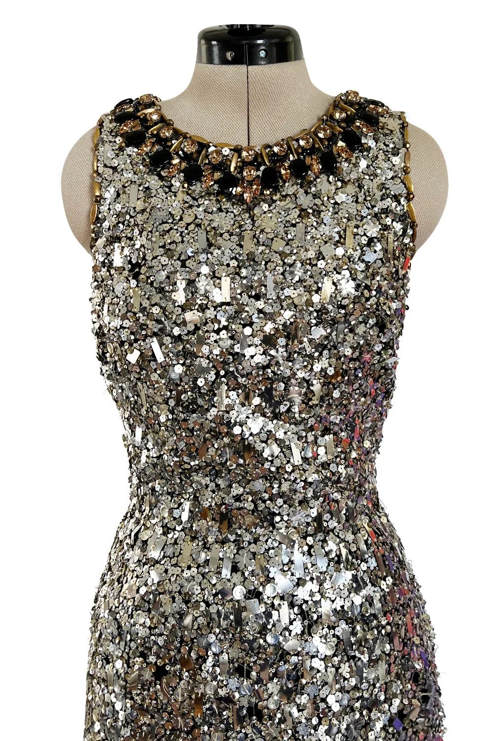 Stunning Fall 2006 Oscar de la Renta Runway Gold & Silver Sequin & Bead in Silk Netting Dress
