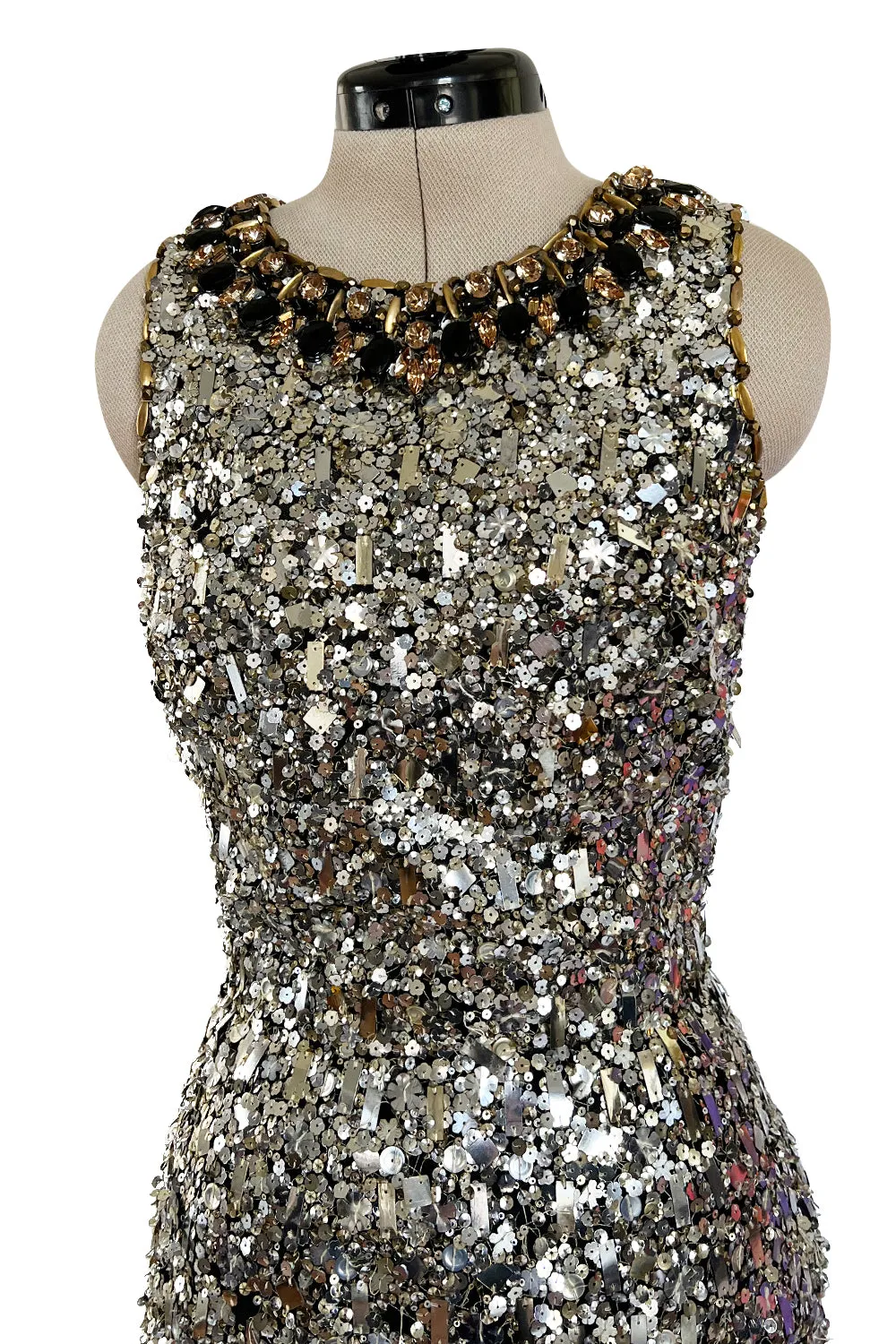 Stunning Fall 2006 Oscar de la Renta Runway Gold & Silver Sequin & Bead in Silk Netting Dress