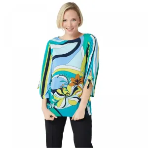 Susan Graver Plus Printed Liquid Knit Top With Tie Sleeves