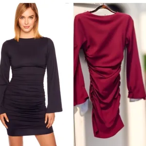 Susana Monaco gathered crew flare long sleeve dress port