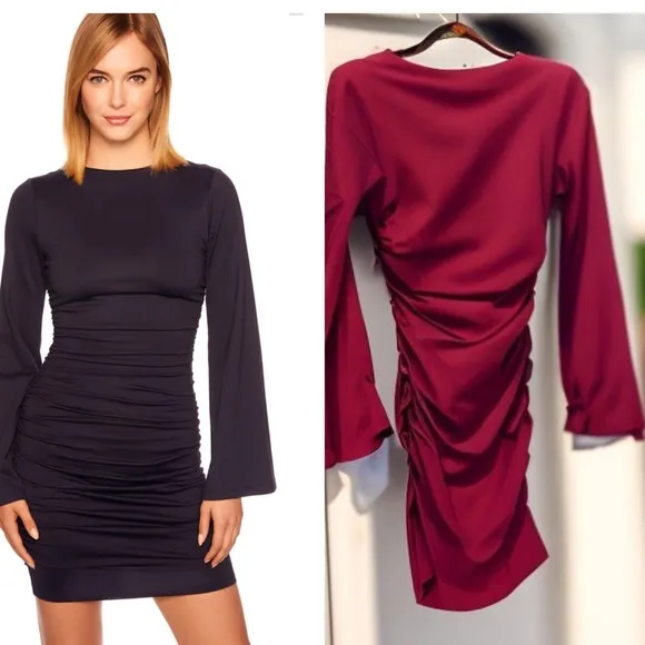 Susana Monaco gathered crew flare long sleeve dress port