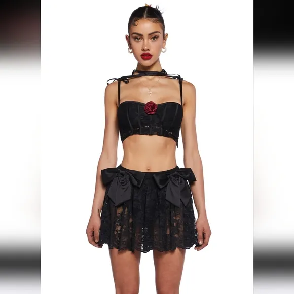 🆕️SzM Black Bows &amp; Lace Sexy Ti Amo Mini Skirt