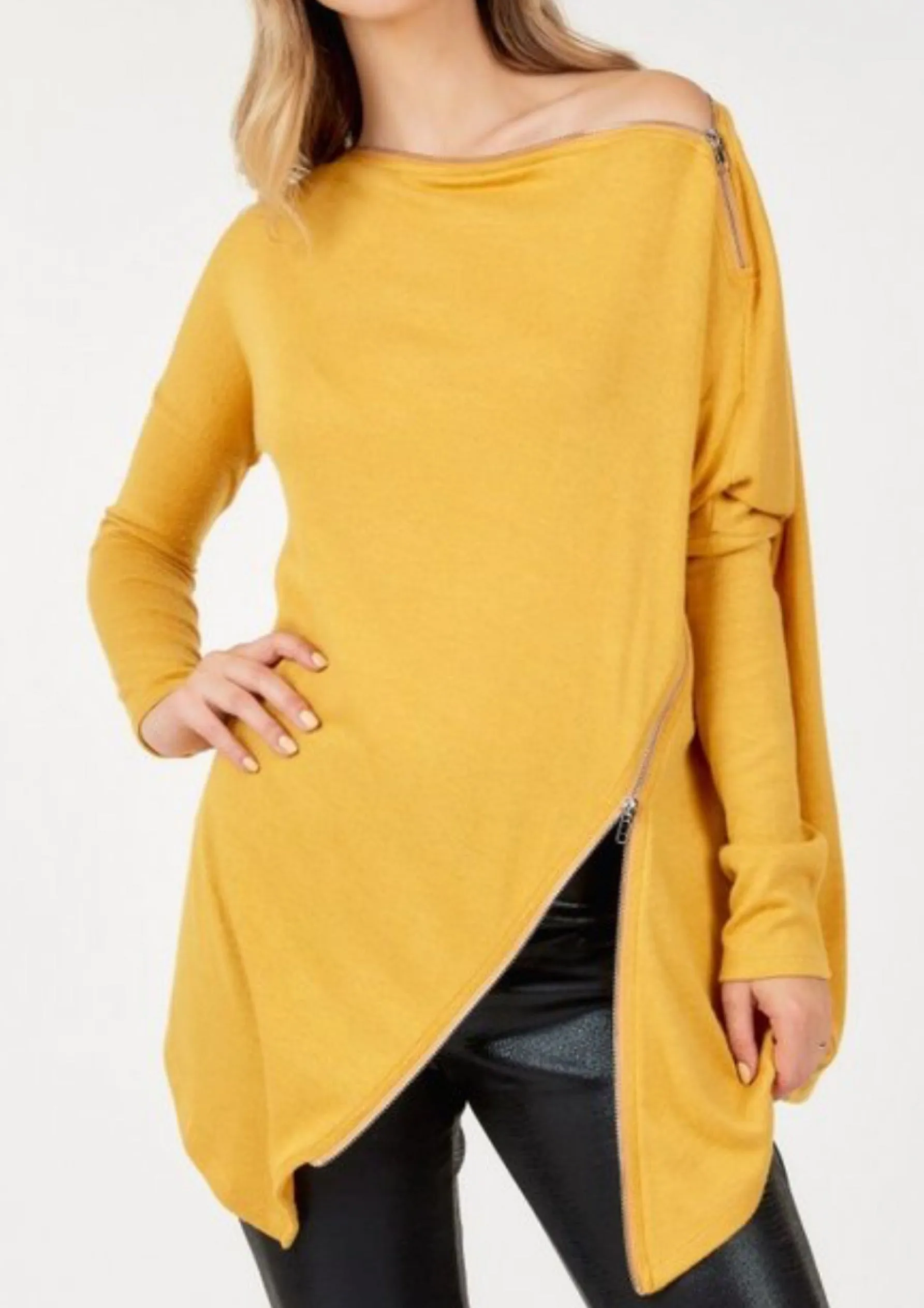 Take my zipper Off shoulder top (Mustard & Black)