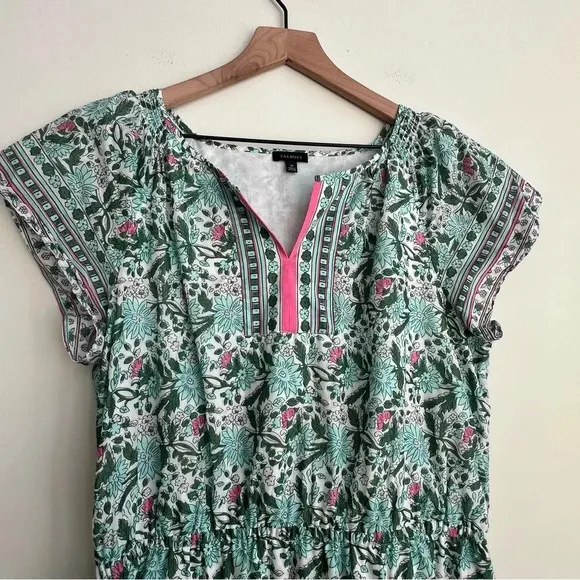 Talbots VOILE FIT &amp; FLARE DRESS  Pretty Primrose 12 Floral Elastic Waist midi