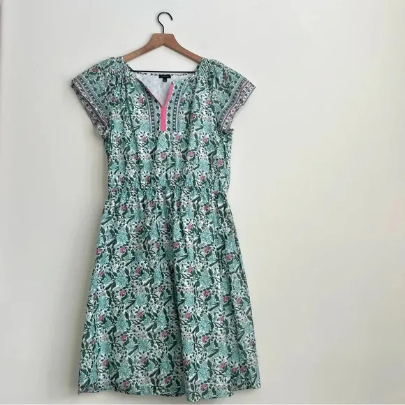 Talbots VOILE FIT &amp; FLARE DRESS  Pretty Primrose 12 Floral Elastic Waist midi