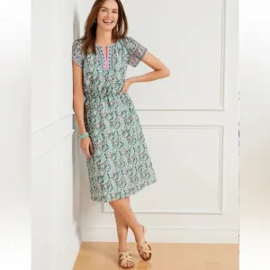 Talbots VOILE FIT &amp; FLARE DRESS  Pretty Primrose 12 Floral Elastic Waist midi