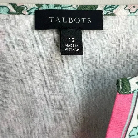 Talbots VOILE FIT &amp; FLARE DRESS  Pretty Primrose 12 Floral Elastic Waist midi