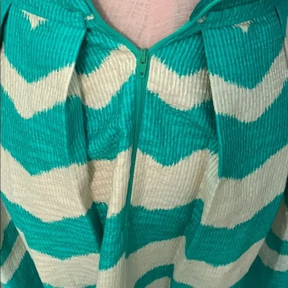 Taylor fit and flare green and white Burlap Dress