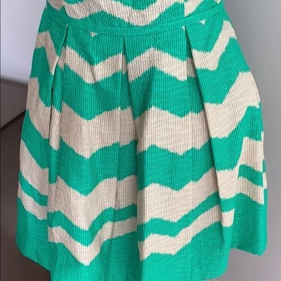 Taylor fit and flare green and white Burlap Dress