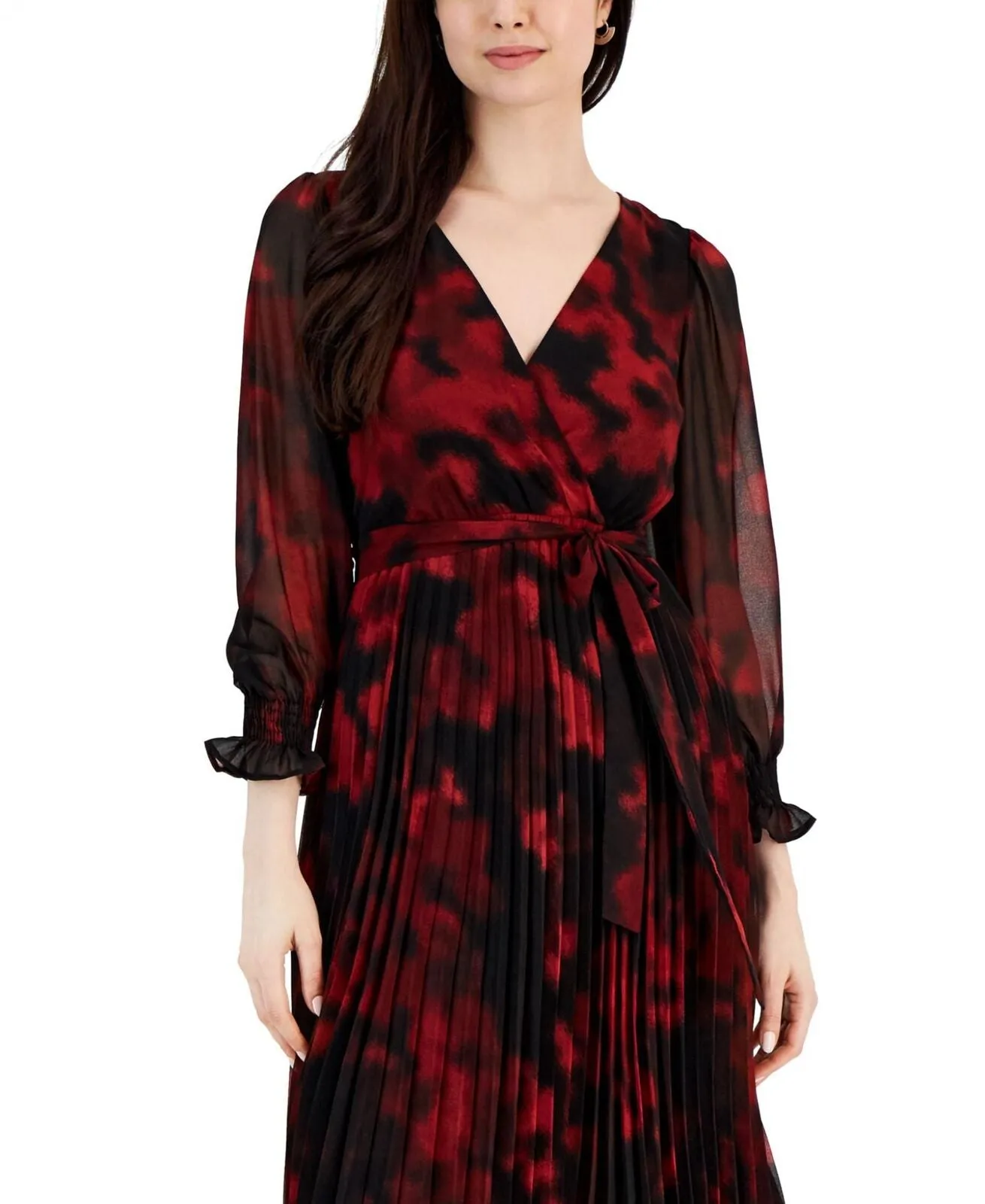 Taylor Women's Printed Pleated Fit & Flare Dress 2671M Black / Ruby Red 12