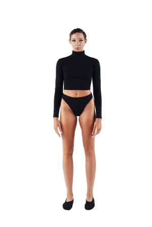 The Long Sleeve Mock Crop - Black