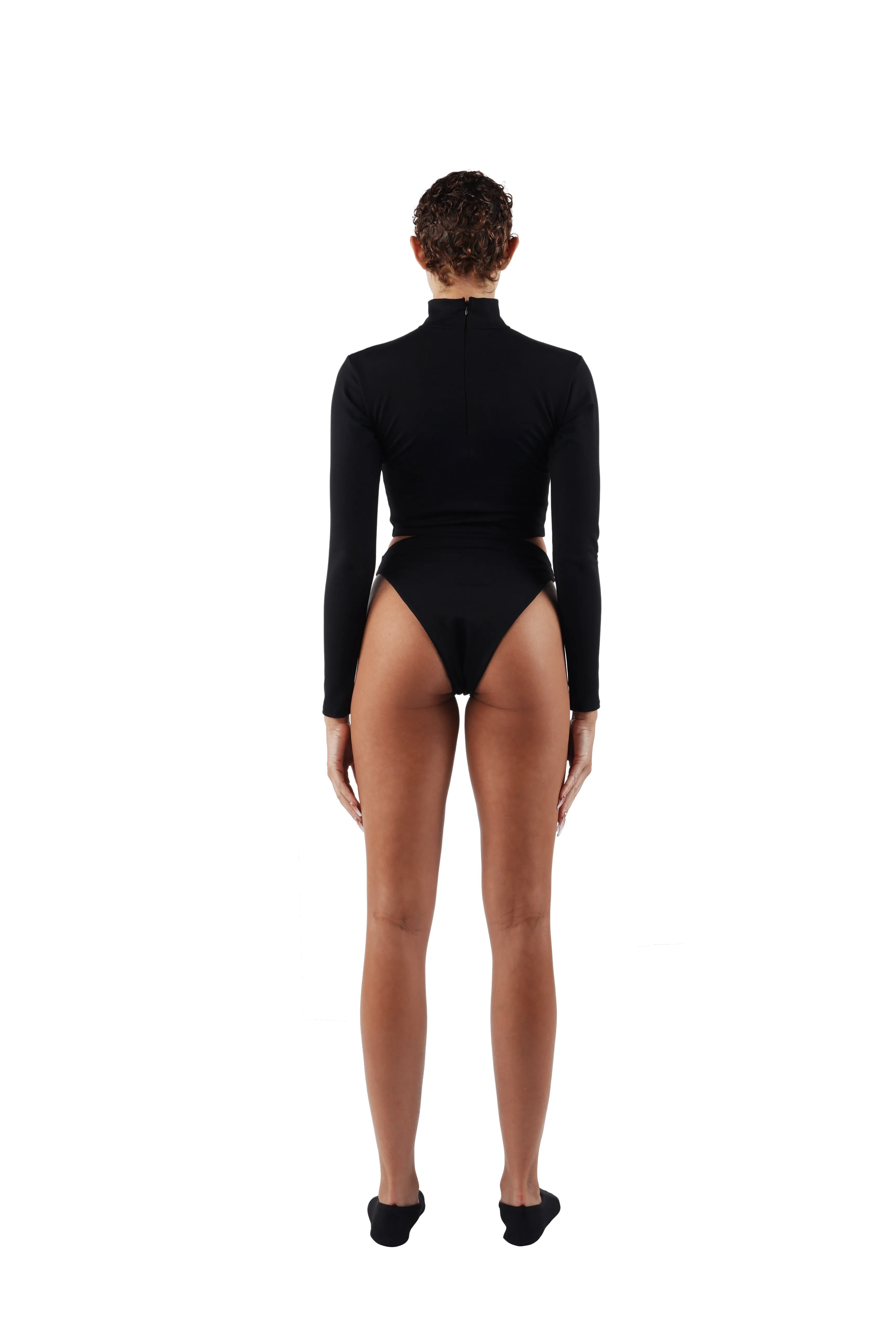 The Long Sleeve Mock Crop - Black