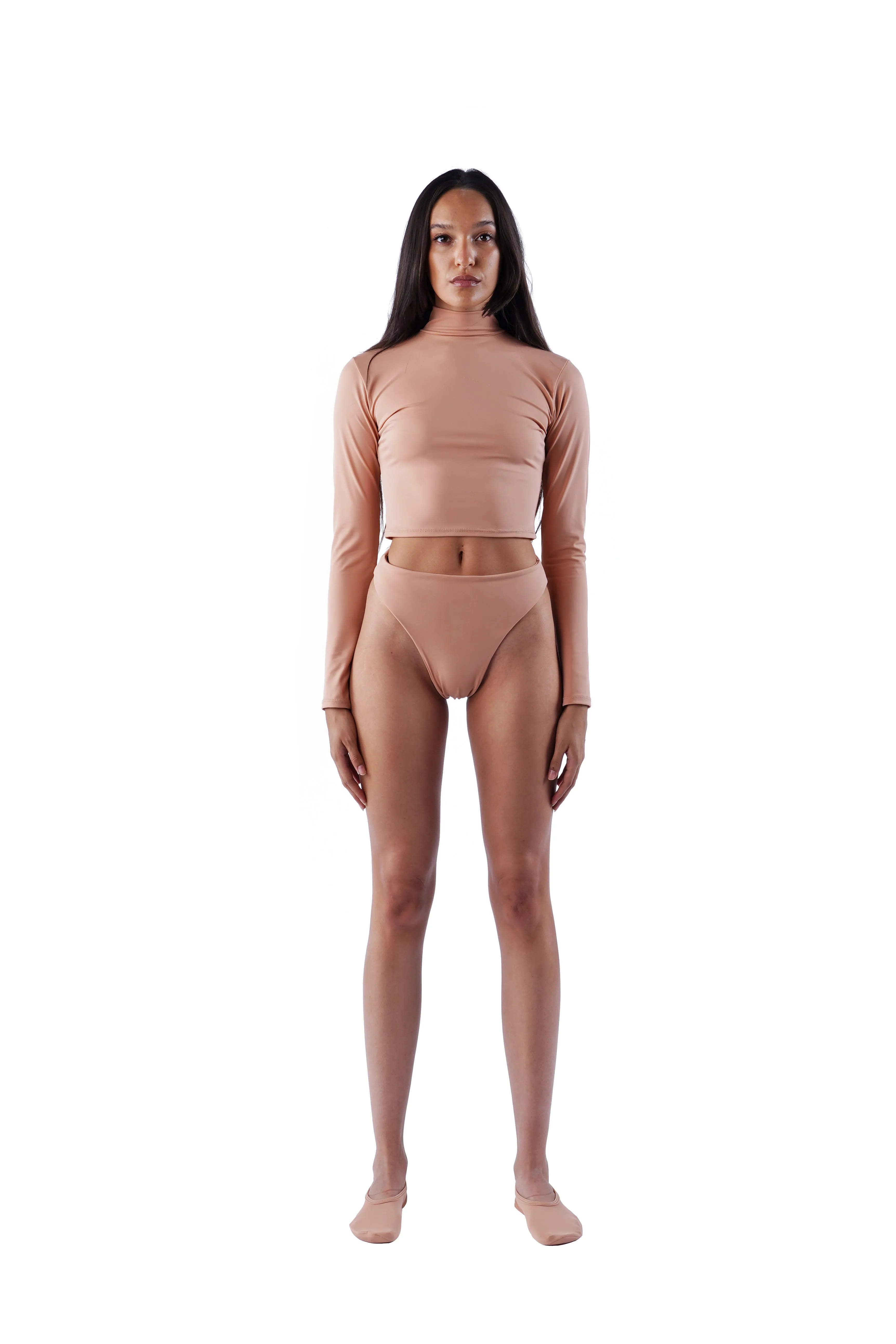 The Long Sleeve Mock Crop - Nude 01