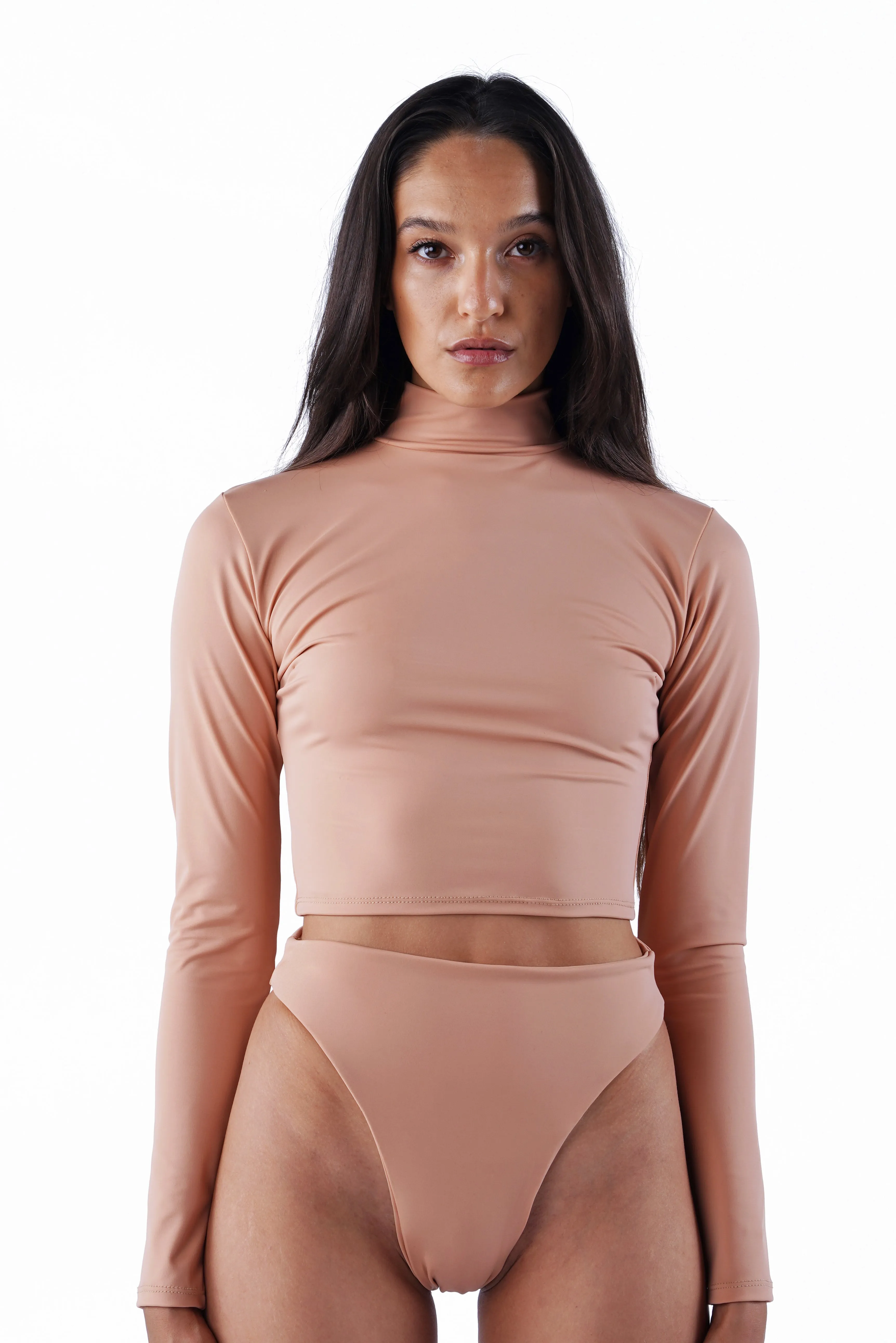 The Long Sleeve Mock Crop - Nude 01