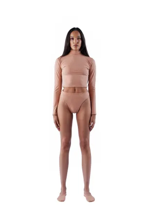 The Long Sleeve Mock Crop - Nude 01