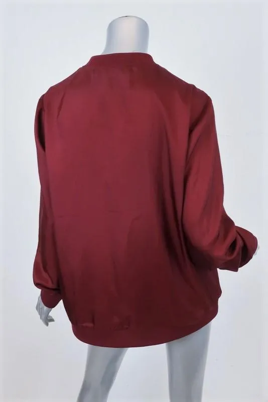Tibi Mendini Twill Top Red Size Medium Long Sleeve V-Neck Blouse