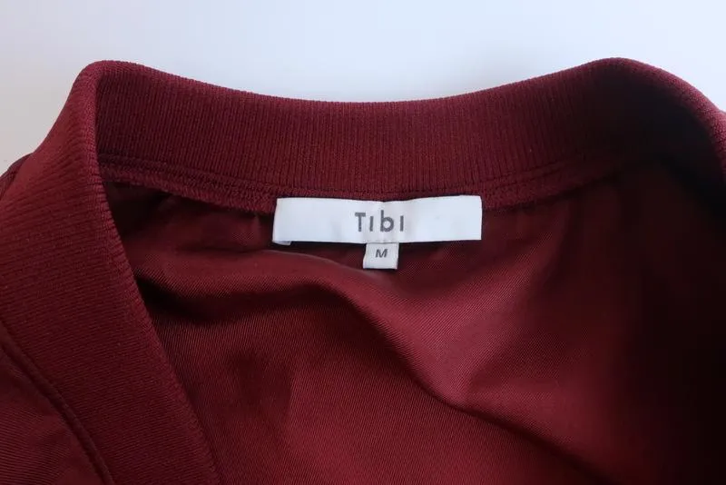 Tibi Mendini Twill Top Red Size Medium Long Sleeve V-Neck Blouse