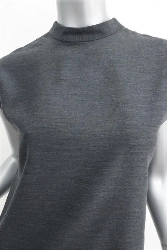 Tibi Mock Neck Blouse Gray Stretch Viscose Size Small Cap Sleeve Top