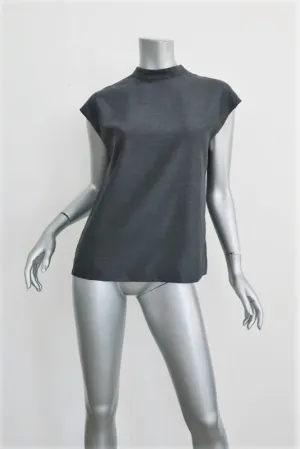 Tibi Mock Neck Blouse Gray Stretch Viscose Size Small Cap Sleeve Top