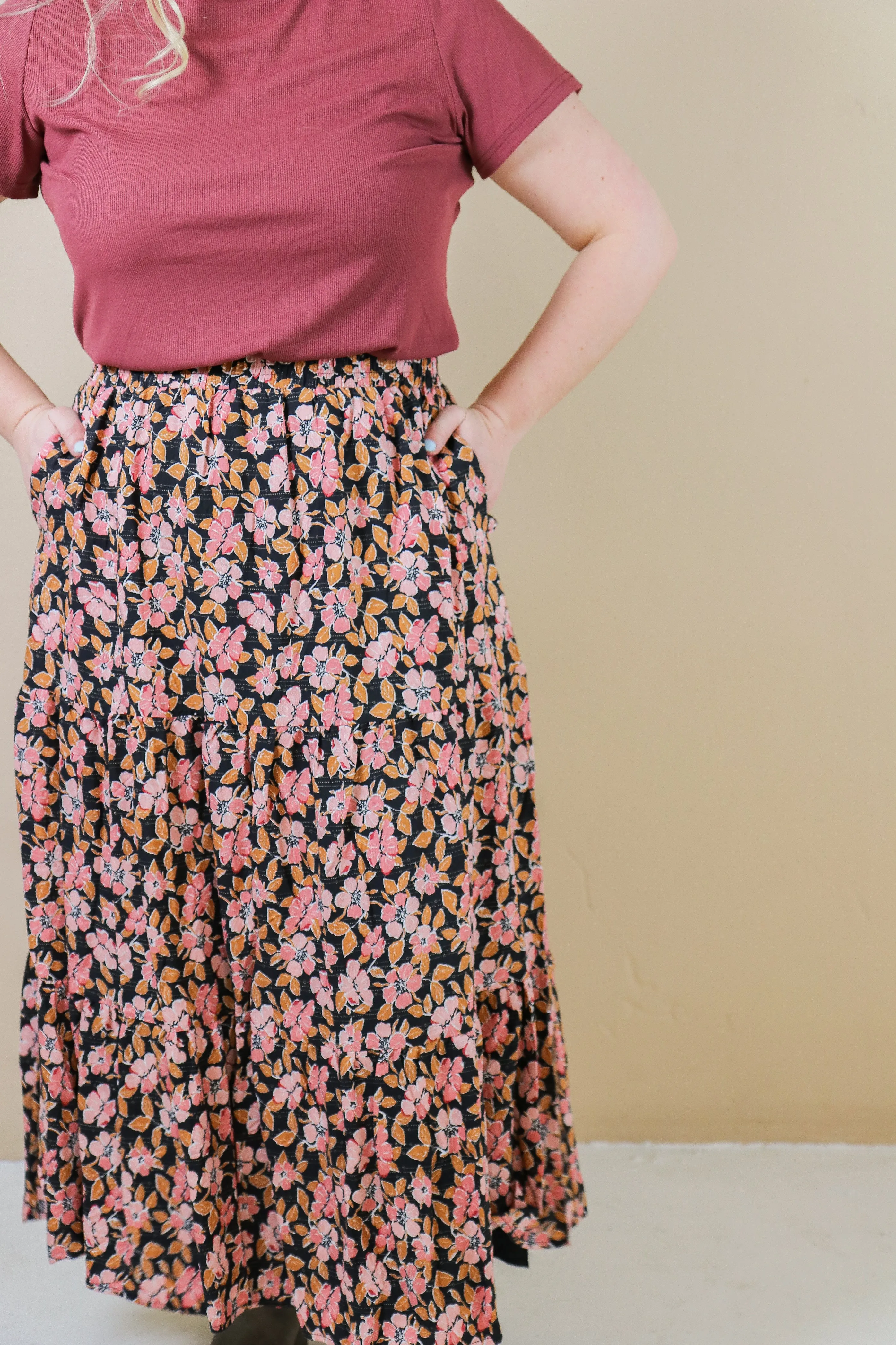 Tiered Maxi Skirt in Persimmon