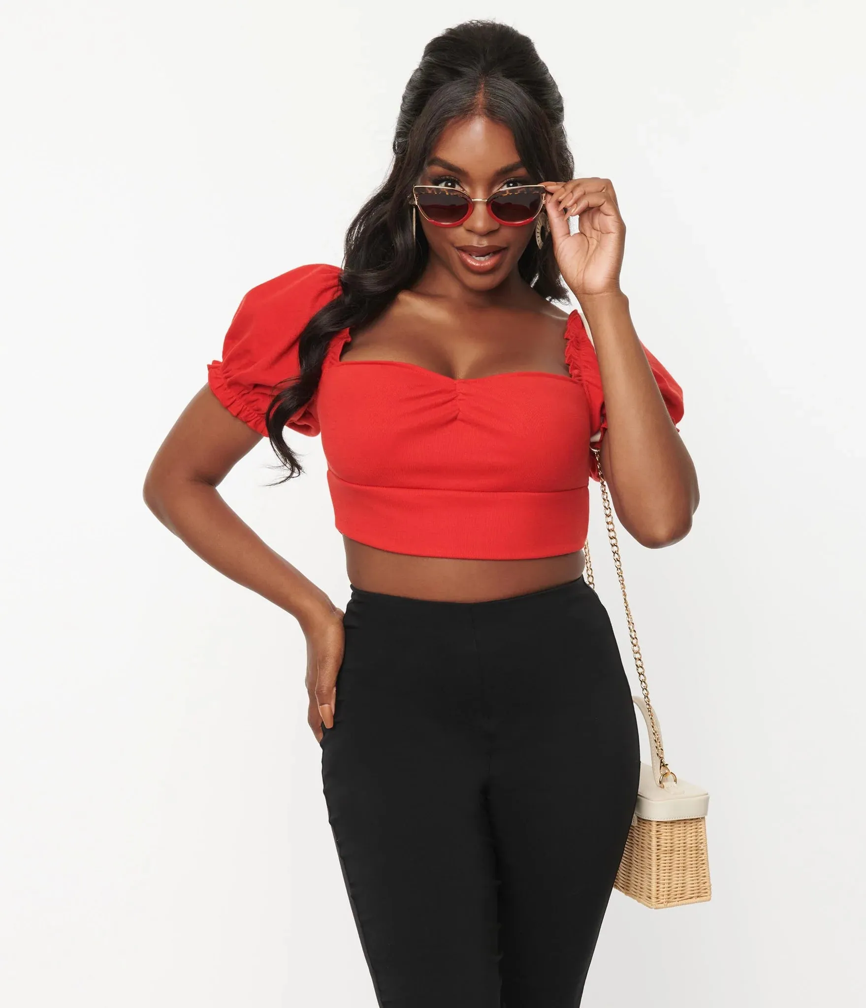 Unique Vintage Prairie Whimsy Sweetheart Crop Top Red