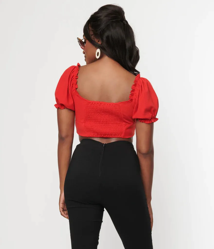Unique Vintage Prairie Whimsy Sweetheart Crop Top Red