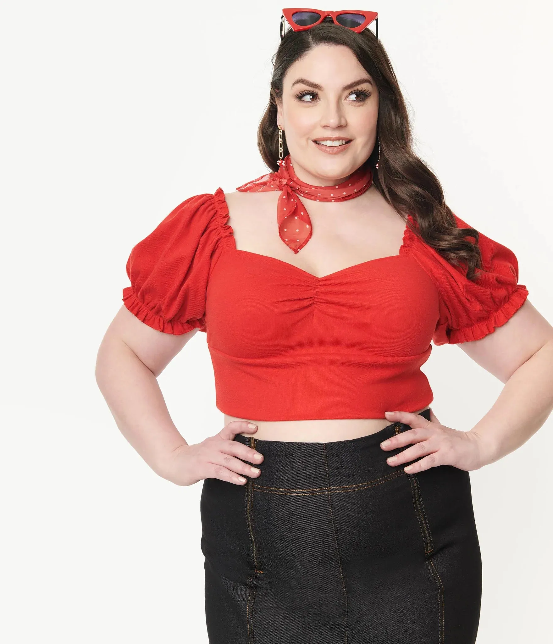 Unique Vintage Prairie Whimsy Sweetheart Crop Top Red