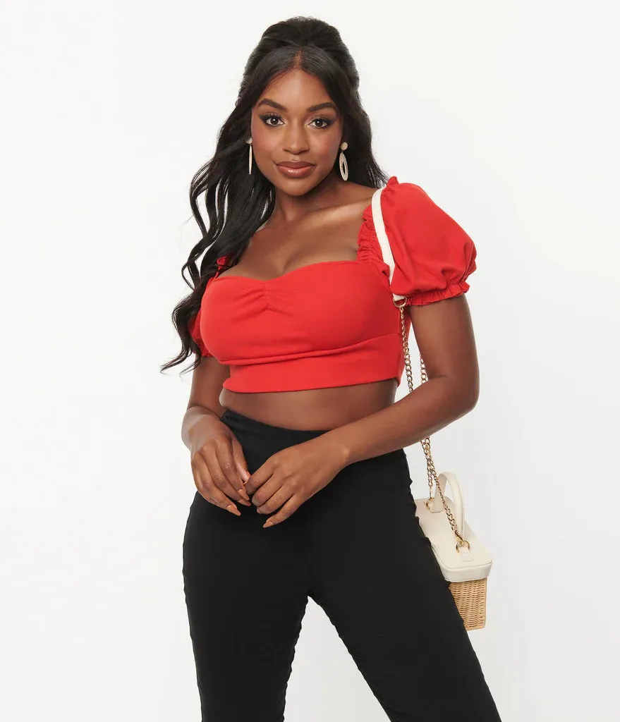 Unique Vintage Prairie Whimsy Sweetheart Crop Top Red