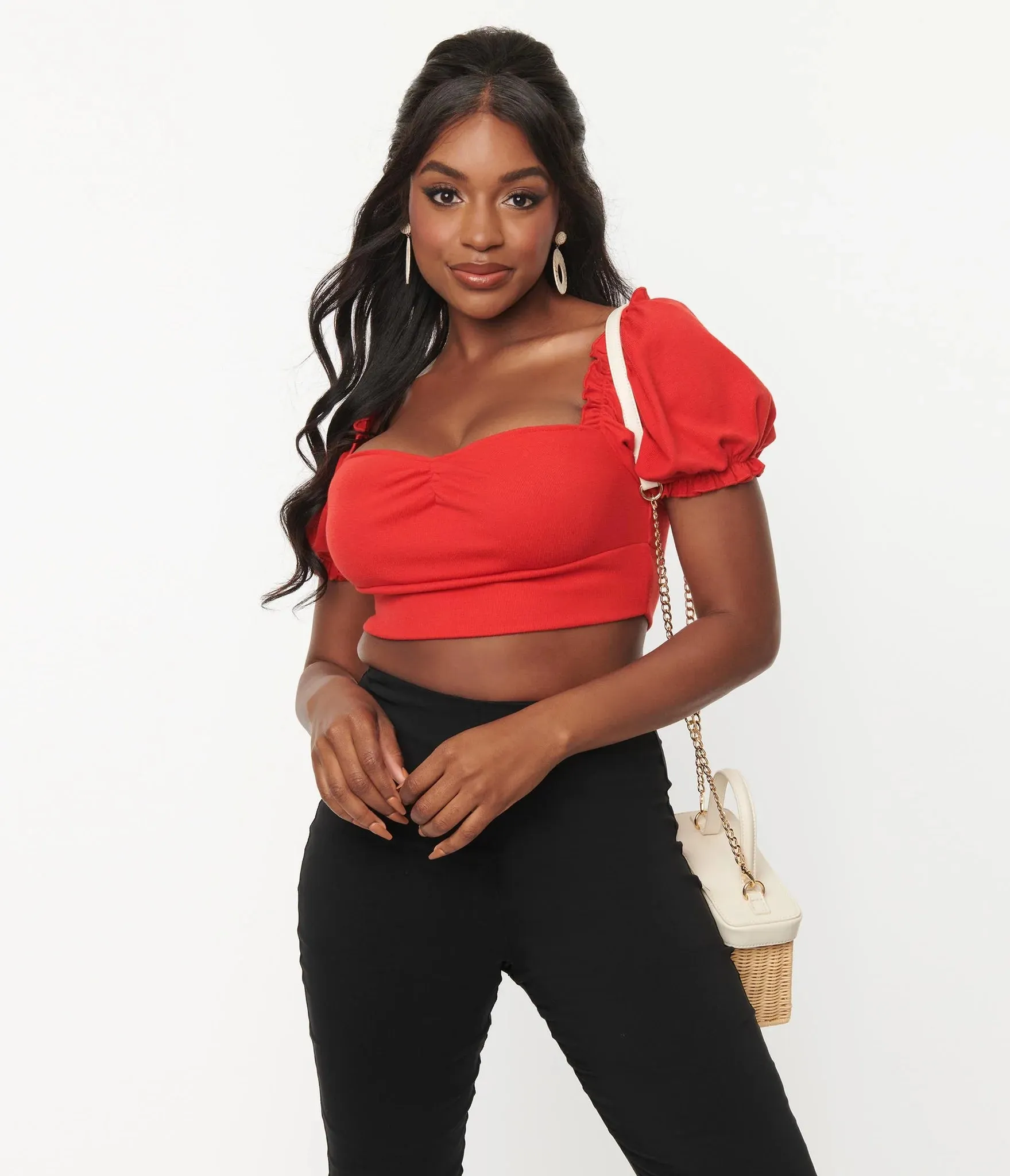 Unique Vintage Prairie Whimsy Sweetheart Crop Top Red