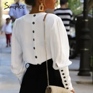 V neck women blouse shirt Puff sleeve