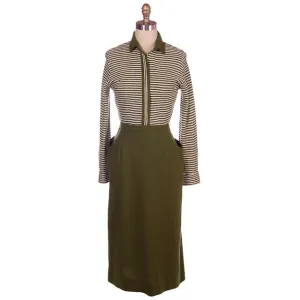 Vintage Knit Top & Matching Skirt Green/White Susan Thomas 1940s New Look 35-26-44