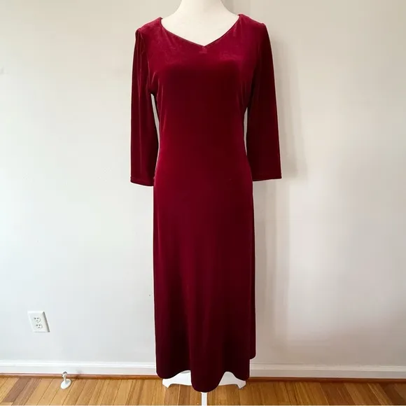 Vintage Talbots Y2K Velvet Fit &amp; Flare Maxi Dress Small Goth Vamp Dark Red