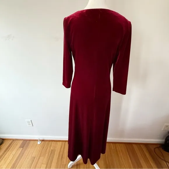 Vintage Talbots Y2K Velvet Fit &amp; Flare Maxi Dress Small Goth Vamp Dark Red