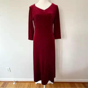 Vintage Talbots Y2K Velvet Fit &amp; Flare Maxi Dress Small Goth Vamp Dark Red