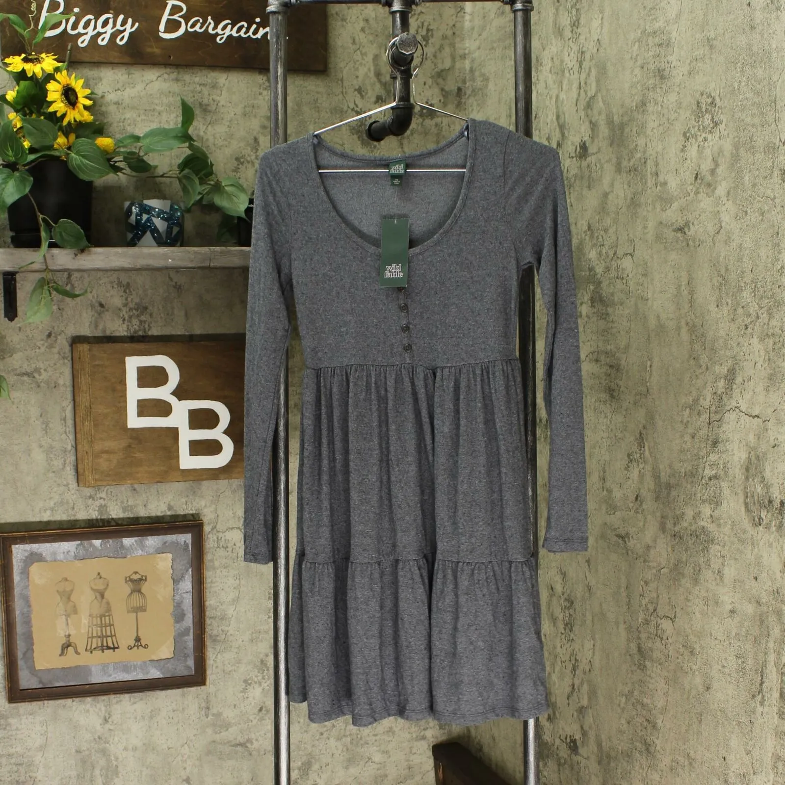 Wild Fable Long Sleeve Round Neck Tiered Babydoll Mini Dress