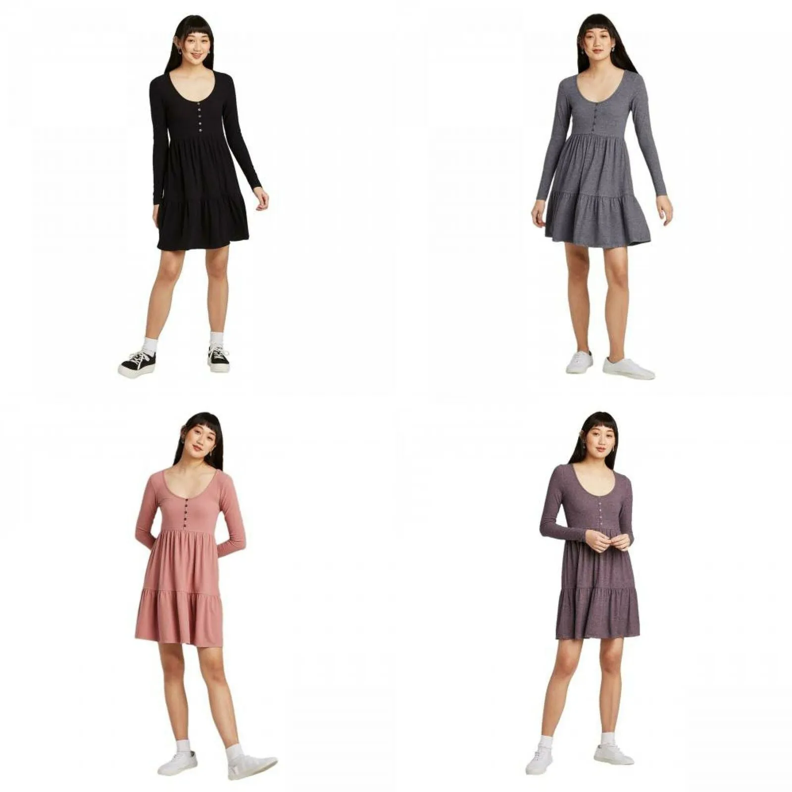 Wild Fable Long Sleeve Round Neck Tiered Babydoll Mini Dress