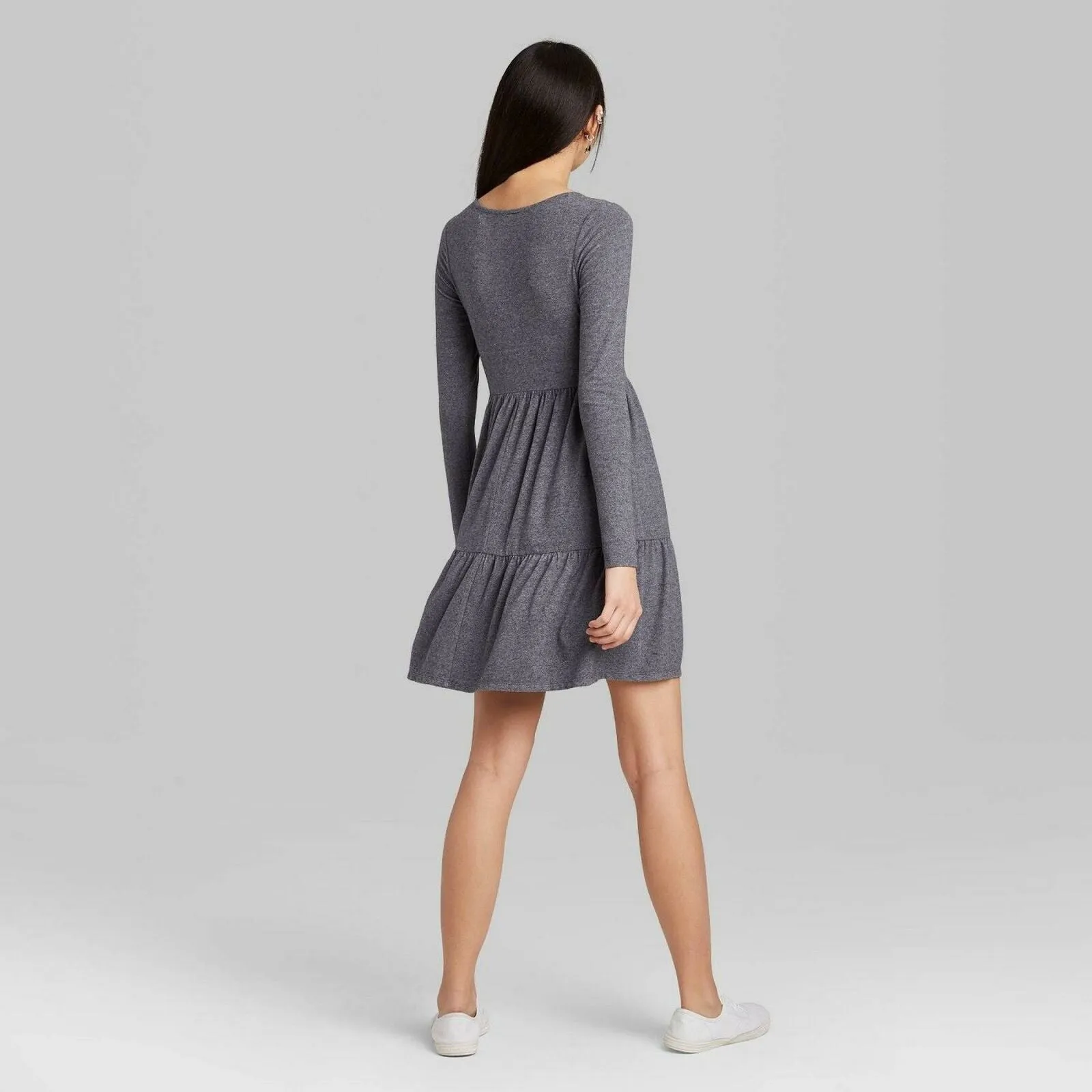 Wild Fable Long Sleeve Round Neck Tiered Babydoll Mini Dress