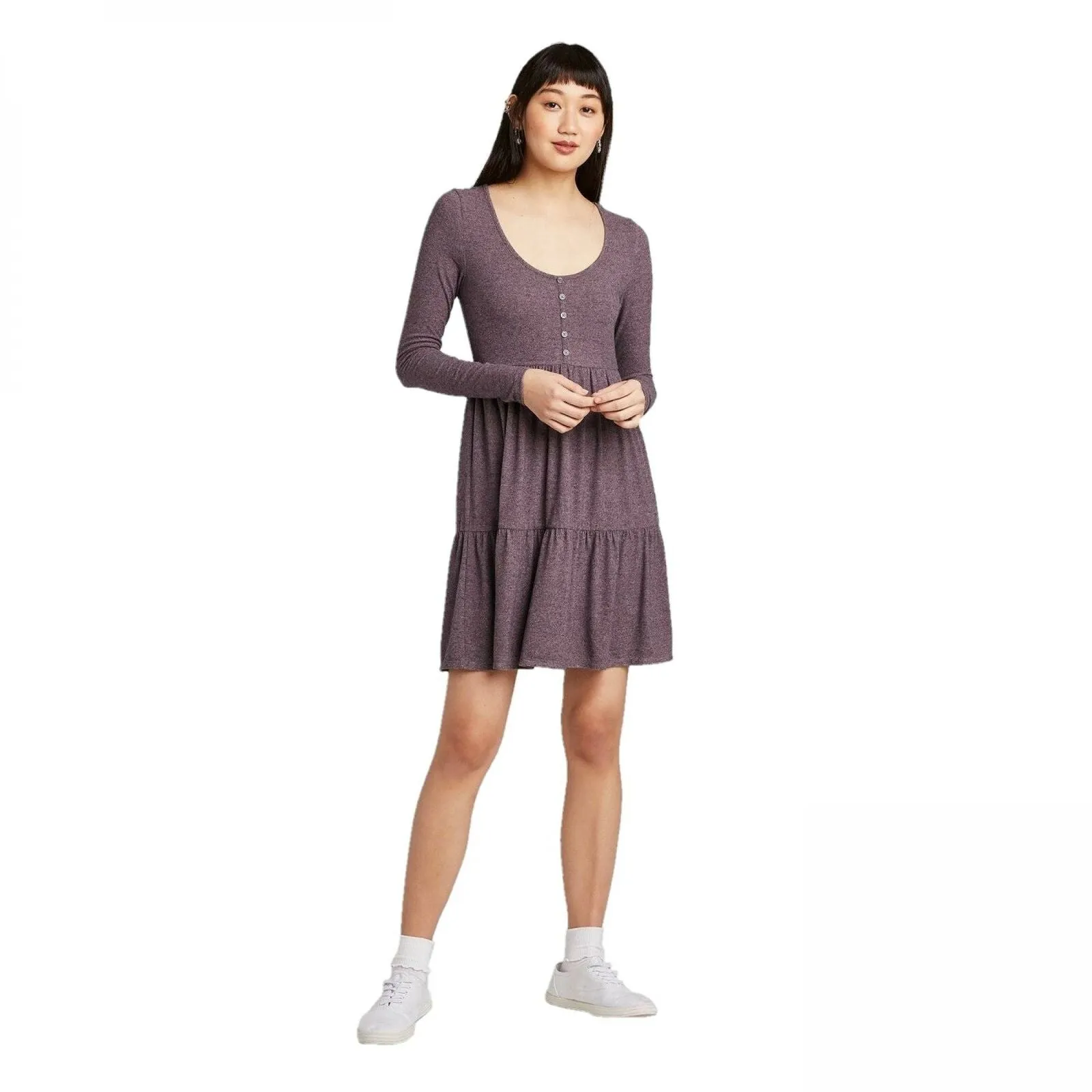 Wild Fable Long Sleeve Round Neck Tiered Babydoll Mini Dress