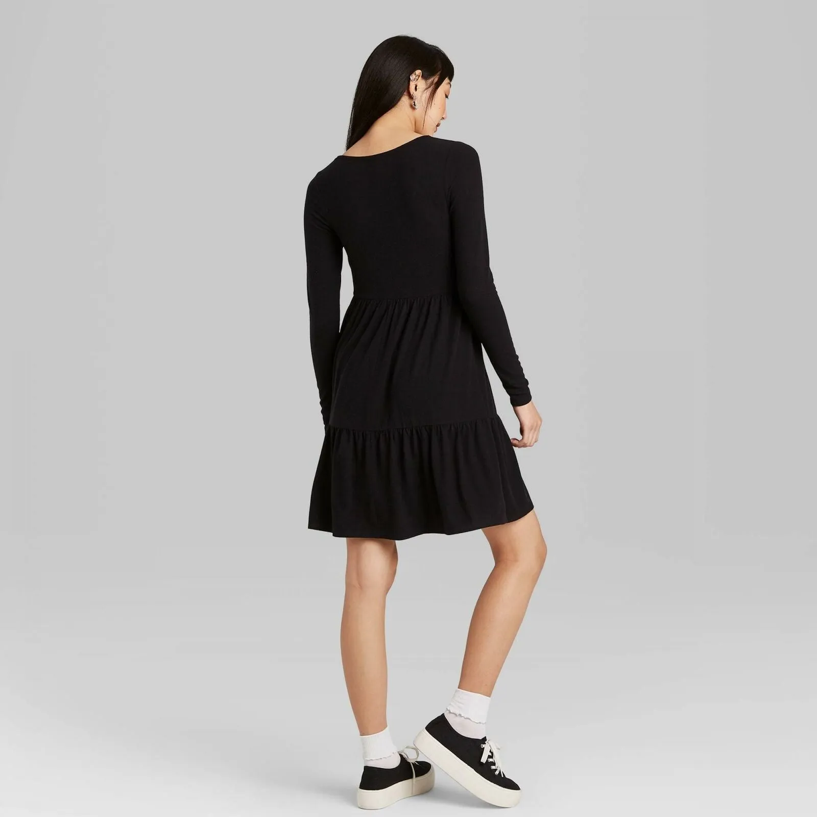 Wild Fable Long Sleeve Round Neck Tiered Babydoll Mini Dress