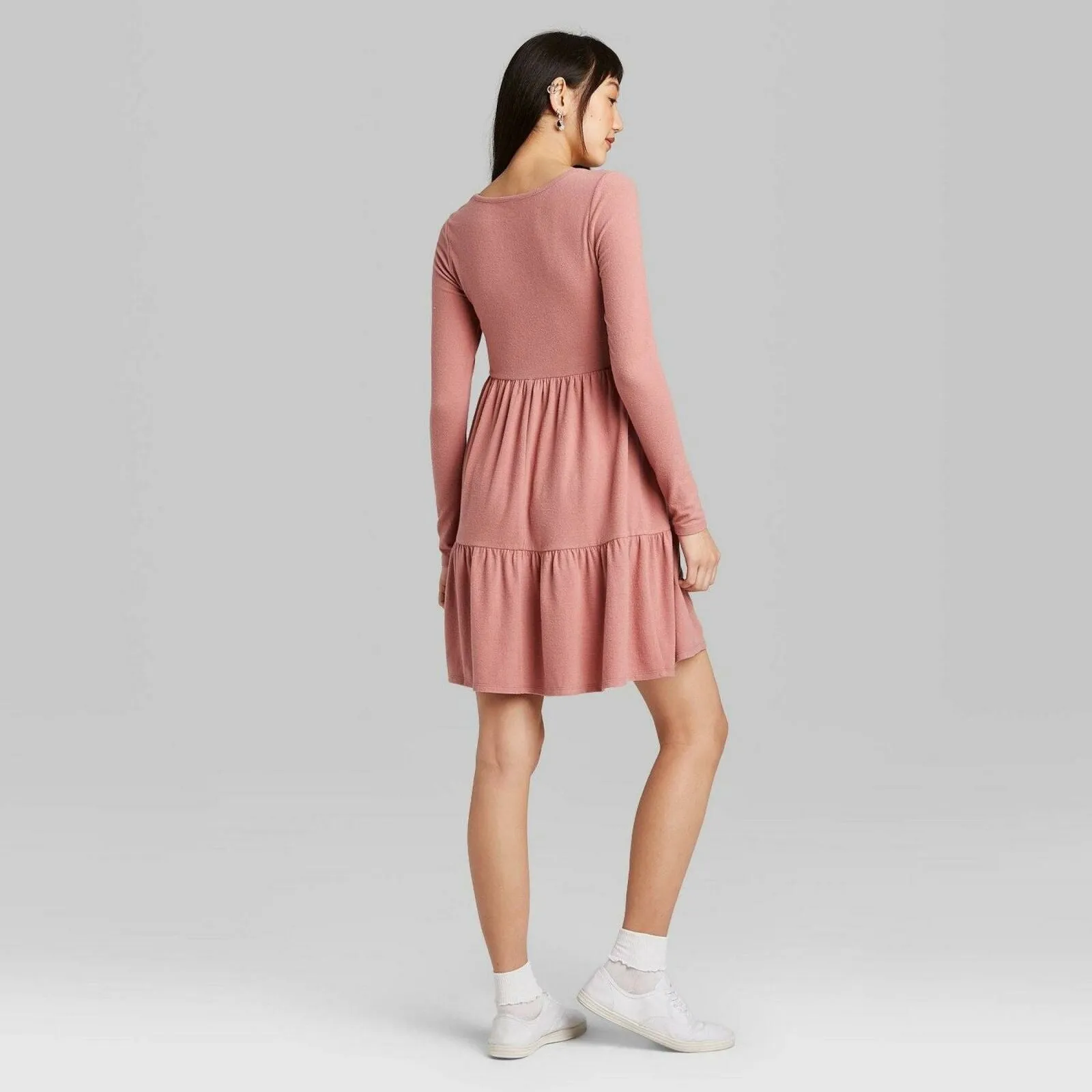 Wild Fable Long Sleeve Round Neck Tiered Babydoll Mini Dress