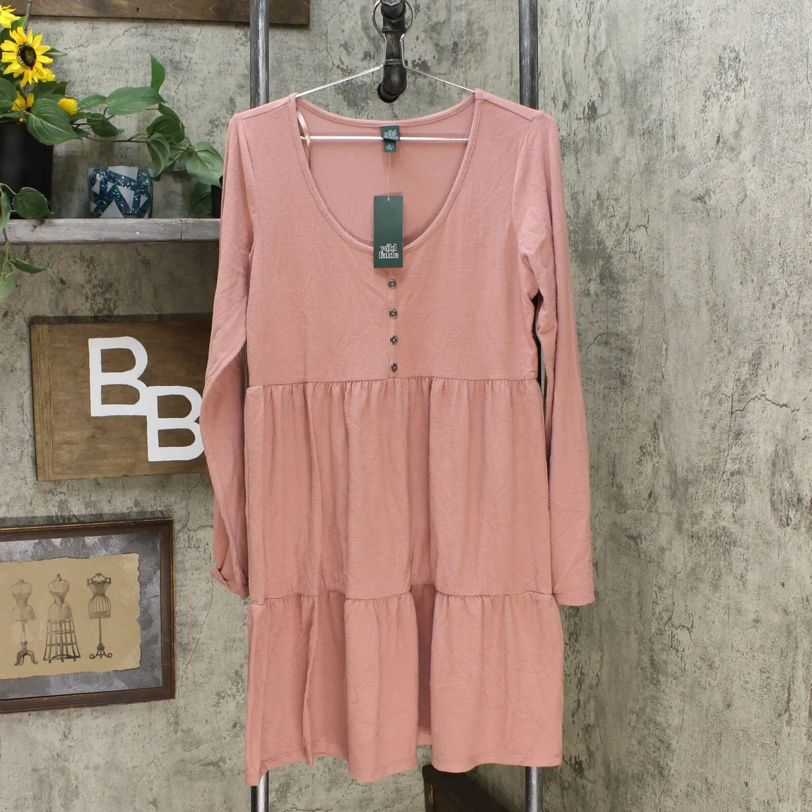 Wild Fable Long Sleeve Round Neck Tiered Babydoll Mini Dress