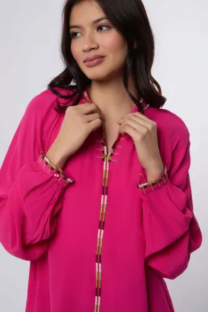 Women Blouse  Long Sleeve V-Neck Pink