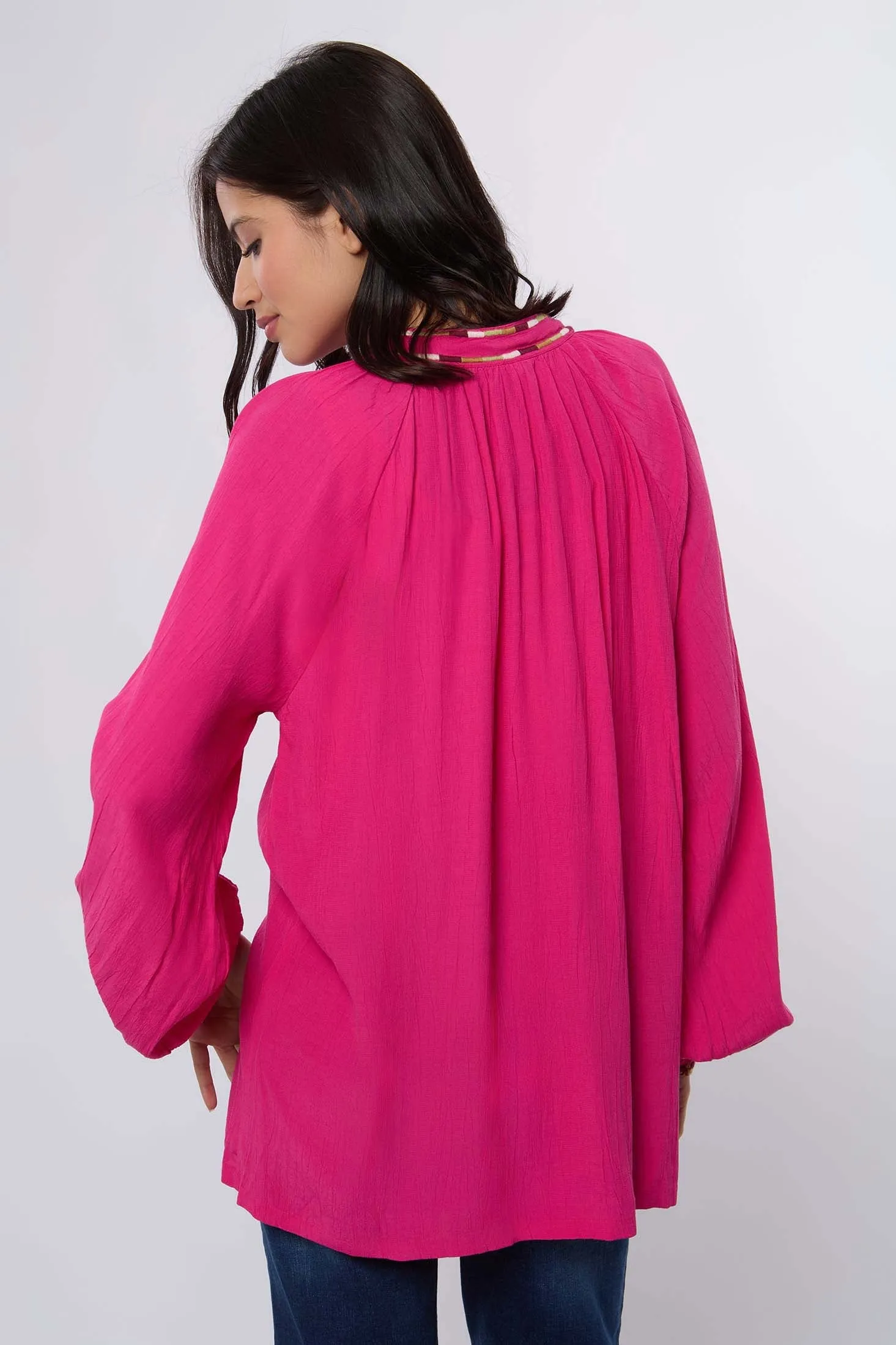 Women Blouse  Long Sleeve V-Neck Pink