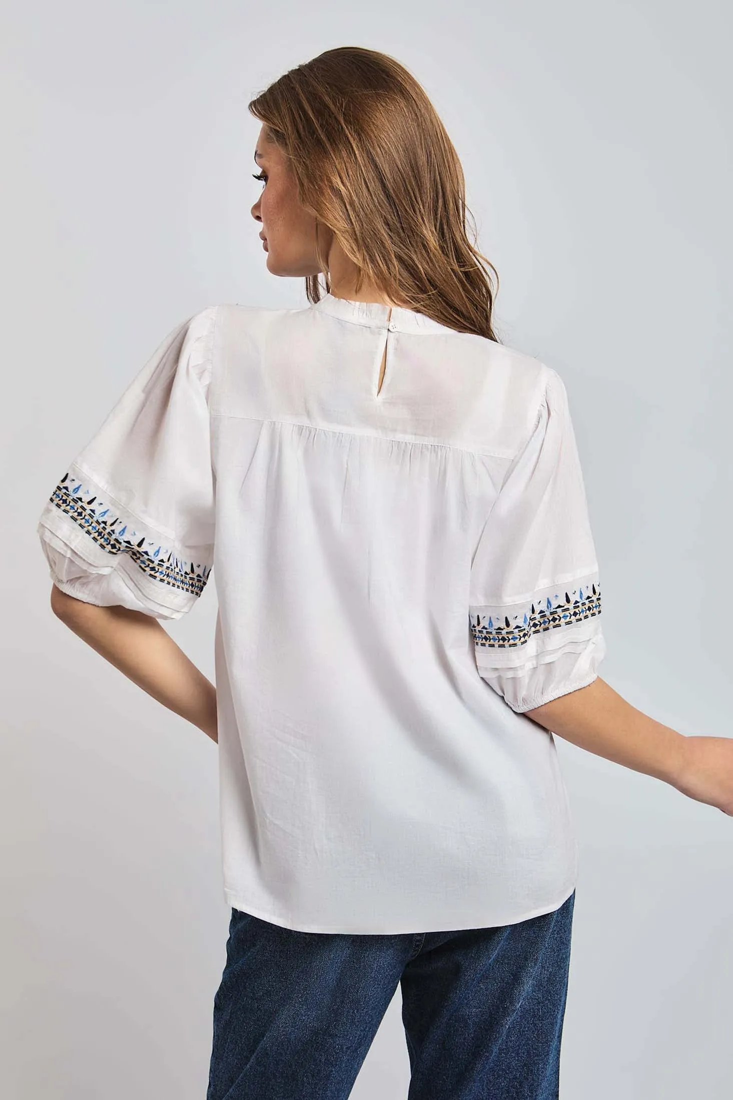 Women Blouse short Sleeve Crew Neck White