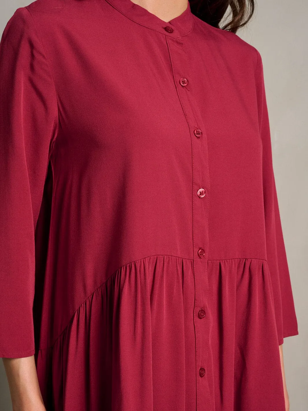 WOMEN'S 3/4 SLEEVE BUTTON UP LOOSE FIT MINI DRESS