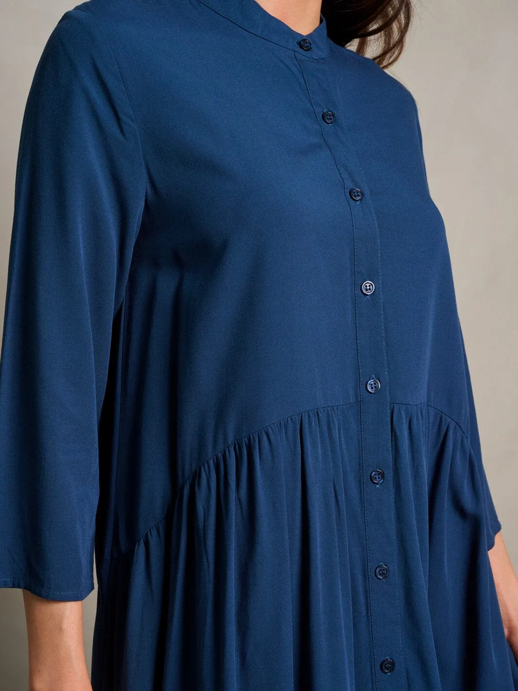 WOMEN'S 3/4 SLEEVE BUTTON UP LOOSE FIT MINI DRESS