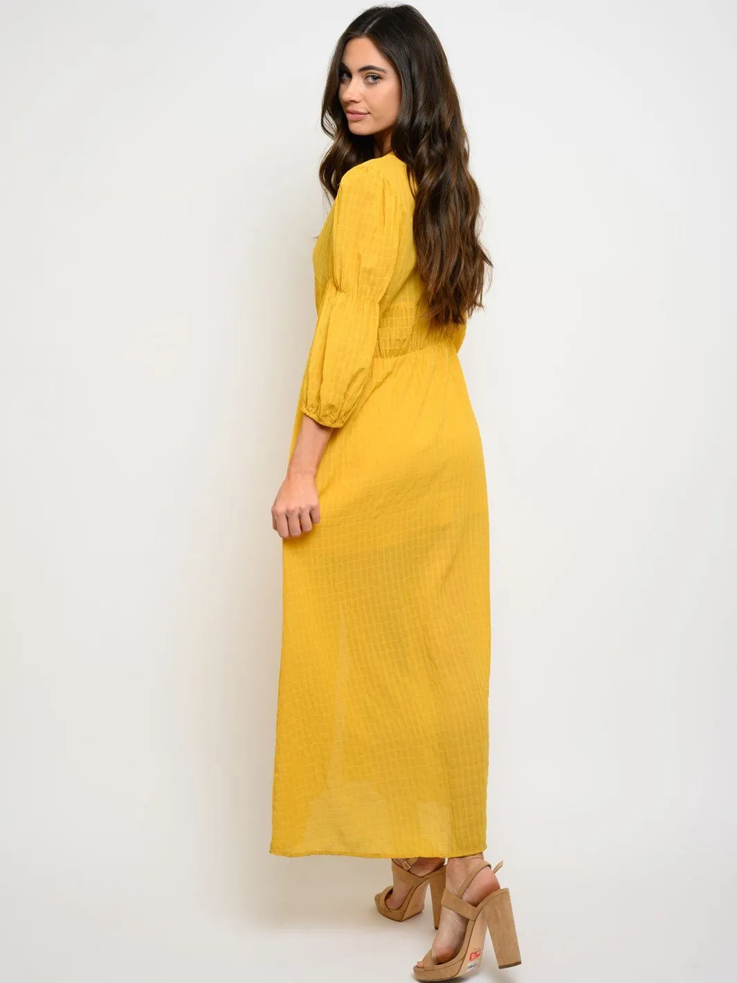 WOMENS 3/4 SLEEVE BUTTON UP MAXI DRESS