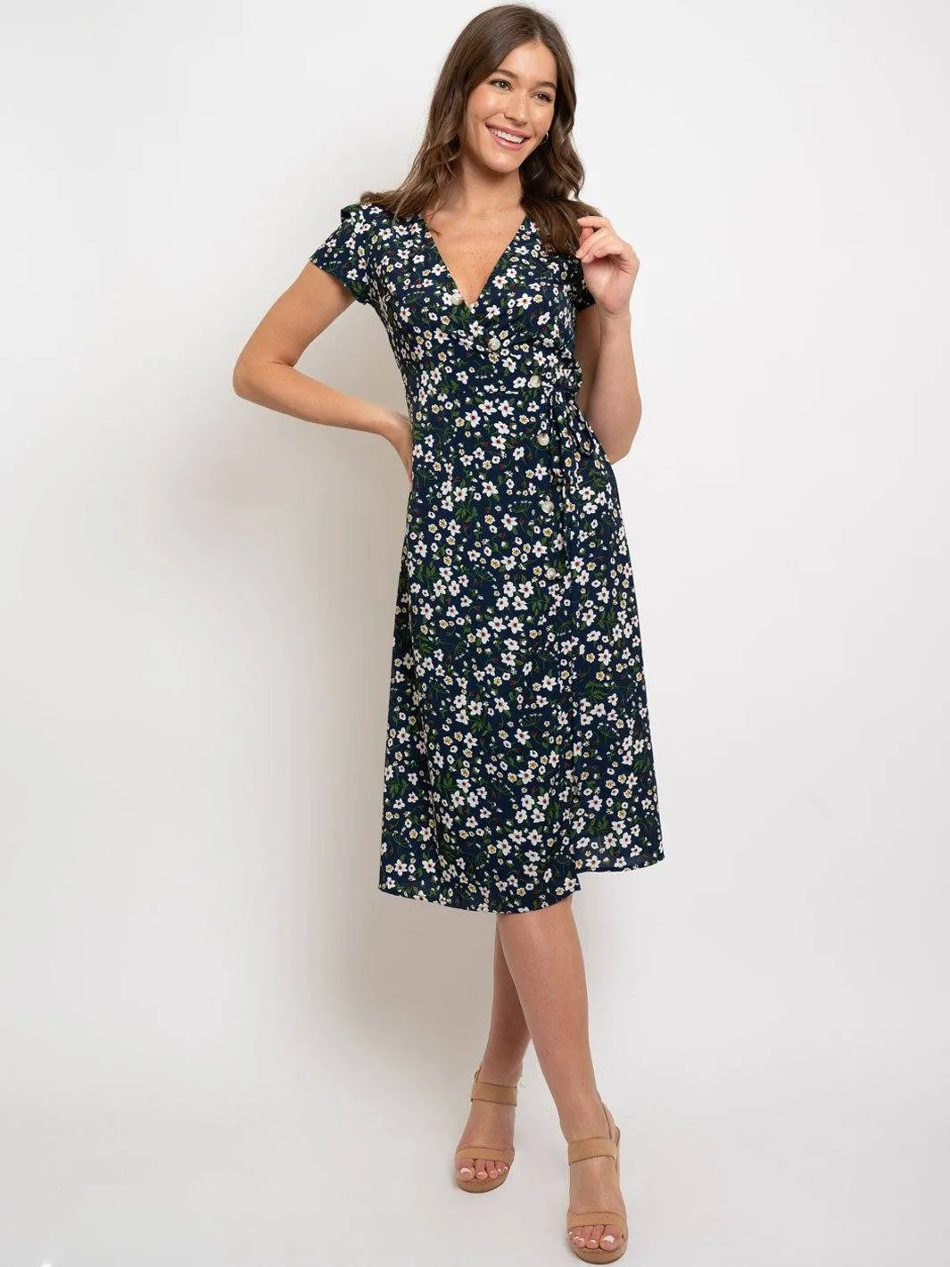 WOMEN'S FLORAL BUTTON UP MIDI DRESS