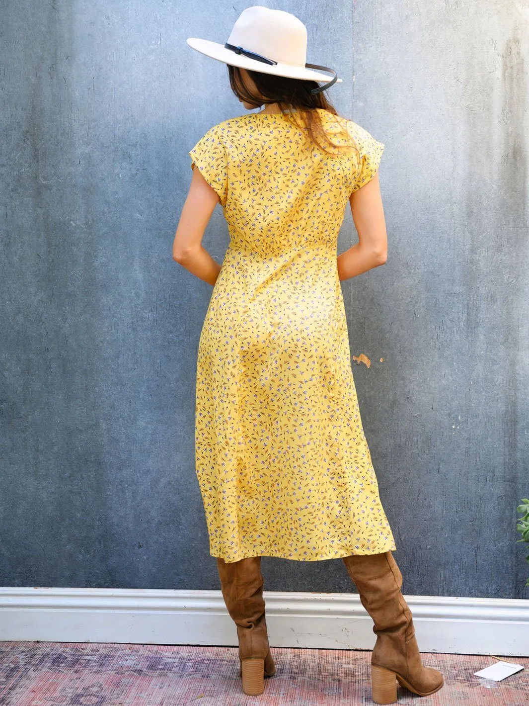 WOMEN'S FLORAL SHORT SLEEVE MIDI DRESS