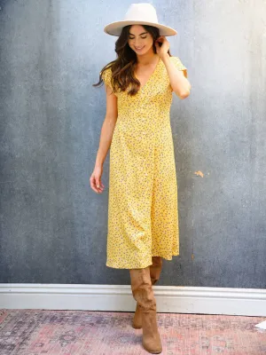 WOMEN'S FLORAL SHORT SLEEVE MIDI DRESS